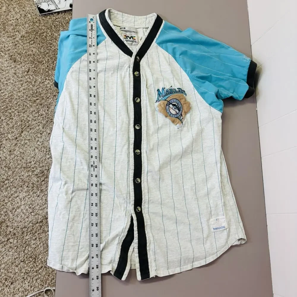 Vintage Florida Marlins 90s Baseball Jersey Shirt Mirage MLB Pinstripe Medium - Picture 6 of 8
